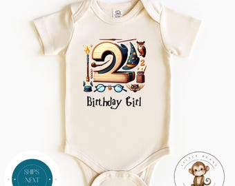 Wizard Themed Second Birthday Baby Onesie® | 2nd Birthday Girl Tshirt | Fantasy Birthday Party Shirt