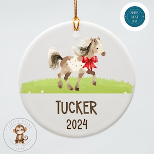 Watercolor Pony Personalized Christmas Ornament | Horse Ornament Kids Gift | Keepsake Holiday Ornament