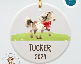 Watercolor Pony Personalized Christmas Ornament | Horse Ornament Kids Gift | Keepsake Holiday Ornament