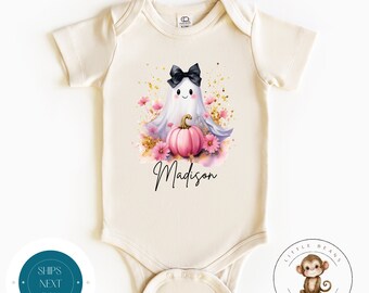 Girly Personalized Ghost Baby Onesie® | Custom Ghost Halloween Tshirt | Halloween Party Kids Shirt