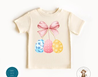Coquette Pink Bow Easter Eggs Girls Tshirt | Girls Easter Sweatshirt | Cute Easter Baby Onesie®