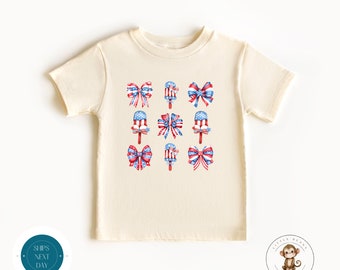 Bows and Popsicles 4th of July Kids Tshirt | Custom Summer Kids Tshirt | 4th of July Girls Boys Unisex Outfit | July 4th Tee
