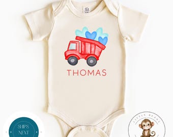Personalized Valentine Dumptruck Baby Onesie® | Boys Girls Custom Valentines Day Sweatshirt | Valentine Kids Tshirt | School Valentine Shirt