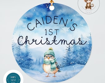 Boys Penguin Name Personalized Christmas Ornament | Yearly Ornament Kids Gift | Keepsake Holiday Ornament