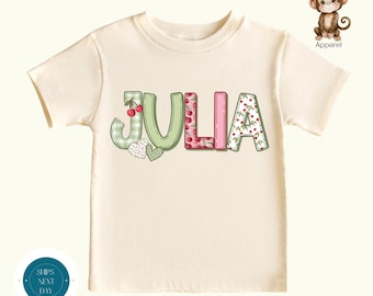 Personalized Patchwork Cherries Name Shirt | Custom Girls Name Tshirt | Cute Toddler Sweatshirt | New Baby Onesie® Gift