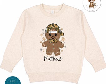 Personalized Gingerbread Boy Christmas Cozy Kids Sweatshirt | Trendy Kids Holiday Tshirt | Holiday Outfit | Christmas Gift