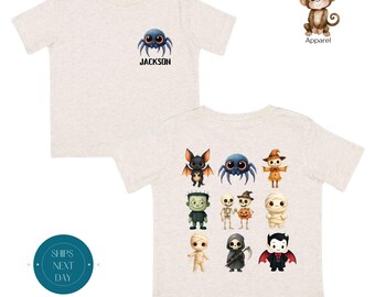 Boys Halloween Front Back Monsters Shirt | Spooky Boy Personalized Halloween Custom Sweatshirt | Kids Halloween Party Shirt