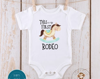 Not My First Rodeo Blue Horse Baby Onesie® | Custom Kids Tshirt | Baby Bodysuit | Horse Onesie®