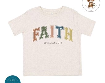 Faith Religious Kids Tshirt | Vintage Natural Heathered Crewneck | Religious Christian Toddler Sweatshirt