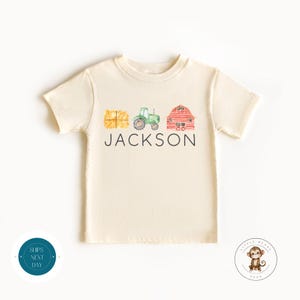 Bauernhof Themed personalisierte Name Kinder Tshirt | Traktor Scheune Name Body® | Kinder Bauernhof Tshirt | Baby-Dusche-Geschenk