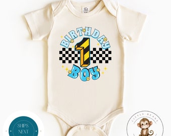 First Birthday Boy Construction Retro Baby Onesie® | One Birthday Boy Tshirt | Birthday Party Shirt