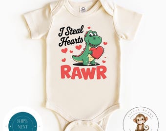 I Steal Hearts Retro Valentine Baby Onesie® | Dino Dinosaur Valentines Day Tshirt | Custom Valentine Sweatshirt School Shirt