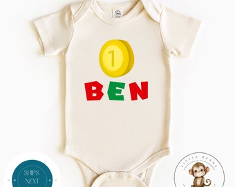Birthday Coin Name Personalized Onesie® | Baby Shower Gift | Personalized Name Tshirt |  Birthday Onesie®