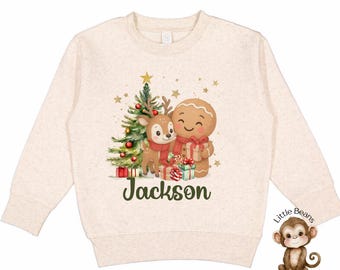 Personalized Gingerbread Reindeer Boys Christmas Sweatshirt | Boys Holiday Shirt