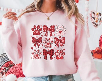 Dog Paw Valentine Grid Sweatshirt | Dog Lover Valentine's Day Shirt | Valentine Gift for Dog Mom | Cute Pink Valentine Crewneck