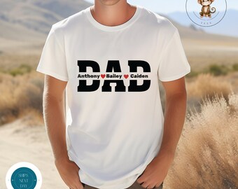 Dad Kids Names Gildan Mens T-Shirt | Personalized Dad T-Shirt | Fathers Day Gift