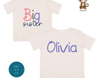 Personalized Big Sister Front Back Shirt | Front Back Big Sister Onesie® | Big Sister Toddler Tshirt