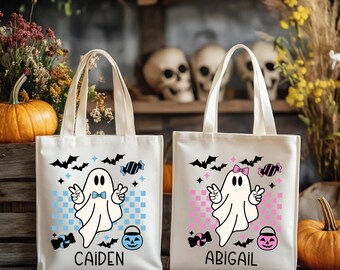 Personalized Ghost Retro Halloween Trick or Treat Tote Bag | Custom Boo Bag