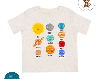 Solar System Planets Kids Tshirt | Vintage Natural Heathered Crewneck | Cute Planets Toddler Sweatshirt