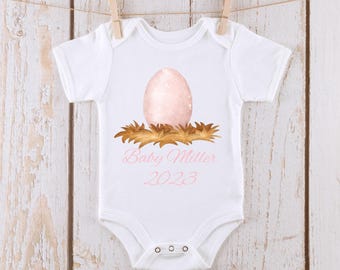 Baby Reveal Egg Pink | Custom Personalized Name Baby Onesie® | Kids Tshirt | Custom Baby Bodysuit | Announcement Onesie®