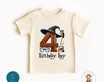 Wizard Themed Fourth Birthday Kids Tshirt | Fourth Birthday Boy Sweatshirt | Fantasy Birthday Party Shirt