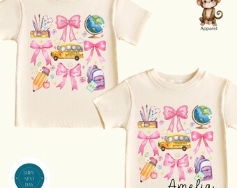 Personalized Bow Girls School Shirt |  Girly First Day of School Tshirt | Back to School Shirt | First Day School Photo Shirt