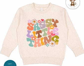 Sassy Little Thing Boho Toddler Sweatshirt | Vintage Natural Heathered Crewneck | Distressed Cute Toddler Tshirt