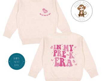 In My Pre-K Era Pink Front Back Toddler Sweatshirt | Vintage Natural Heathered Crewneck | School Era Toddler Tshirt