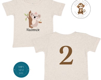 Koala Birthday Front and Back Printed Onesie® | Kids Custom Personalized Birthday Shirt | Toddler Birthday Sweatshirt