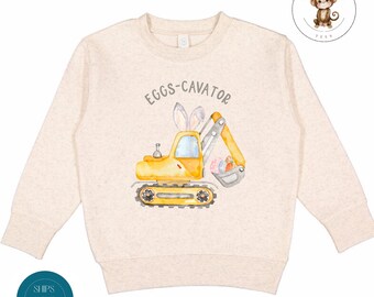 Eggs-Cavator Backhoe Boys Easter Sweatshirt | Boys Girls Custom Easter Tshirt | Easter Baby Onesie® | Easter Outfit - CAN BE PERSONALIZED