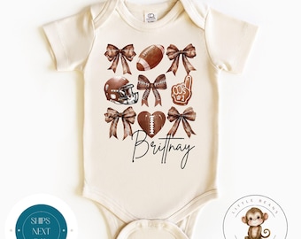 Coquette Personalized Football Baby Onesie® | Custom Girls Football Tshirt | Football Season | Football Kids Tshirt