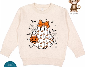 Spooky Pumpkin Girl Ghost Halloween Kids Sweatshirt | Custom Halloween Onesie® | Trick or Treat Shirt