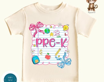 Girls LooseLeaf Bow Pre-K Back to School Shirt |  First Day of Preschool Tshirt | First Day School Photo Shirt