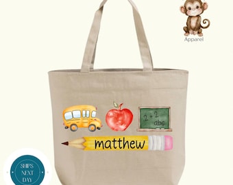 Personalized School Zippered XL Tote Bag | Custom Name School Cotton Canvas Tote Bag | Sports Bag