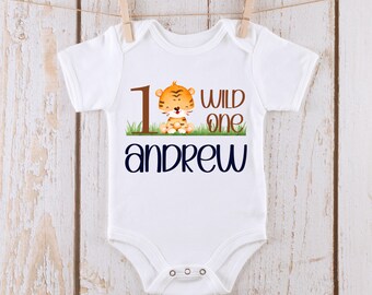Wild One Tiger Personalized Name Baby Onesie® | Custom Kids Tshirt |Baby Bodysuit | Birthday Onesie®
