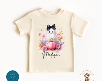 Girly Personalized Ghost Kids Tshirt | Custom Ghost Halloween Tshirt | Halloween Party Kids Shirt