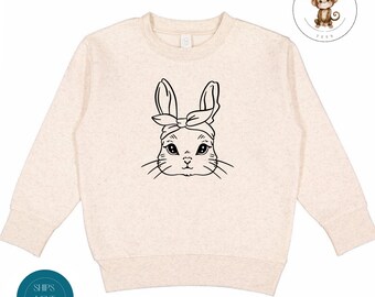Girls Easter Bunny Toddler Sweatshirt | Vintage Natural Heathered Crewneck | Spring Cute Toddler Tshirt