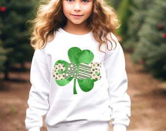 Personalized Kids St Patricks Name Shamrock Sweatshirt | Custom St Pats Kids Tshirt | St Patricks Day Kids Gift