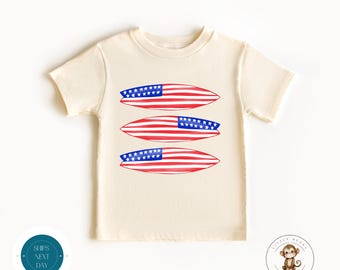 Flag Surfboard 4th of July Kids Shirt | Summer Holiday Baby Onesie® | Cute 4th of July Outfit