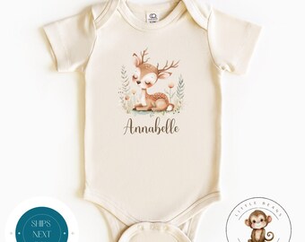 Deer Girls Name Baby Onesie® | Personalized Kids Tshirt | Cute Baby Shower Gift | New Parent Gift
