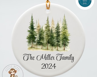 Family Classic Woodland Trees Personalized Christmas Ornament | Yearly Family Ornament Gift | Keepsake Holiday Ornament