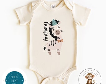 Zebra Personalized Birthday Baby Onesie® | Cute Animal Birthday Kids Shirt | Custom Birthday Party Shirt