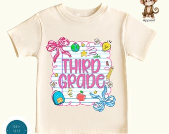 Girls LooseLeaf Bow Third Grade Back to School Shirt |  First Day of 3rd Grade Tshirt | First Day School Photo Shirt