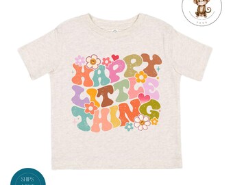 Happy Little Thing Boho Kids Tshirt | Vintage Natural Heathered Crewneck | Retro Cute Toddler Sweatshirt