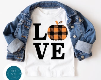 Love Plaid Pumpkin Tshirt | Fall Pumpkin Kids Tshirt | Fall Cute Onesie®