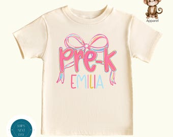 PreK Personalized Pastel Bow Back to School Shirt |  First Day of Pre-K Girls Shirt | First Day Preschool Girls Shirt