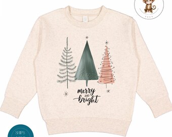 Merry and Bright Retro Christmas Trees Kids Sweatshirt | Custom Kids Tshirt | Cute Baby Christmas Onesie® | Holiday Baby Gift