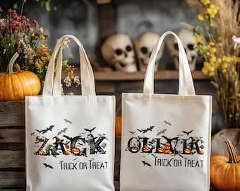 Personalized Spooky Name Halloween Trick or Treat Tote Bag | Custom Candy Bag