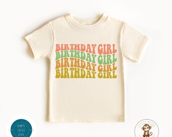 Birthday Girl Wavy Stack Girls Tshirt | Custom Retro Birthday Kids Tshirt | Cute Kids Gift | Girls Birthday Onesie®