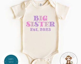 Big Sister Est 2024 Retro Kids Natural Onesie® | Custom Sister Tshirt | Groovy Big Sister Bodysuit